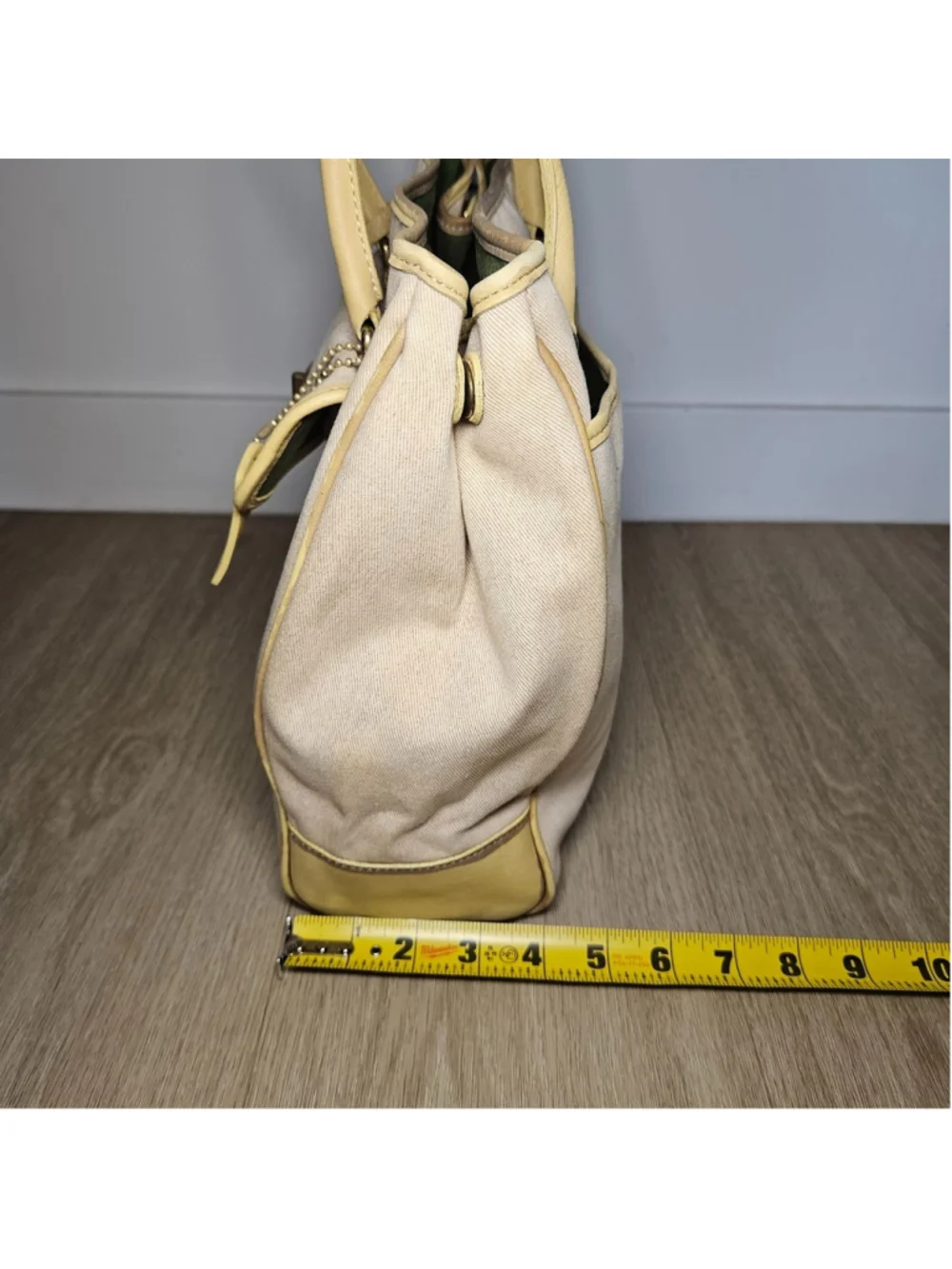 Coach Penelope Canvas Leather Tote Bag Turnlock Ivory Yellow Shoulder Purse 9781